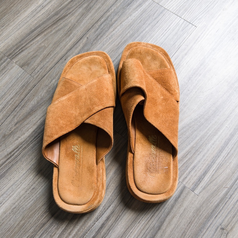 Tan Suede Slide Sandals - Picture 2 of 2